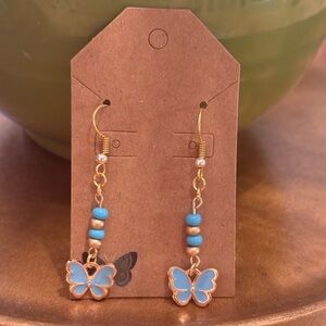 Gold-Tone Blue Butterfly Drop Earrings